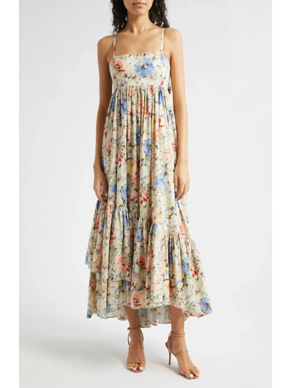 NWT Cinq à Sept Hailey Painted Garden Cotton Blend Bow Back High-Low Dress 14